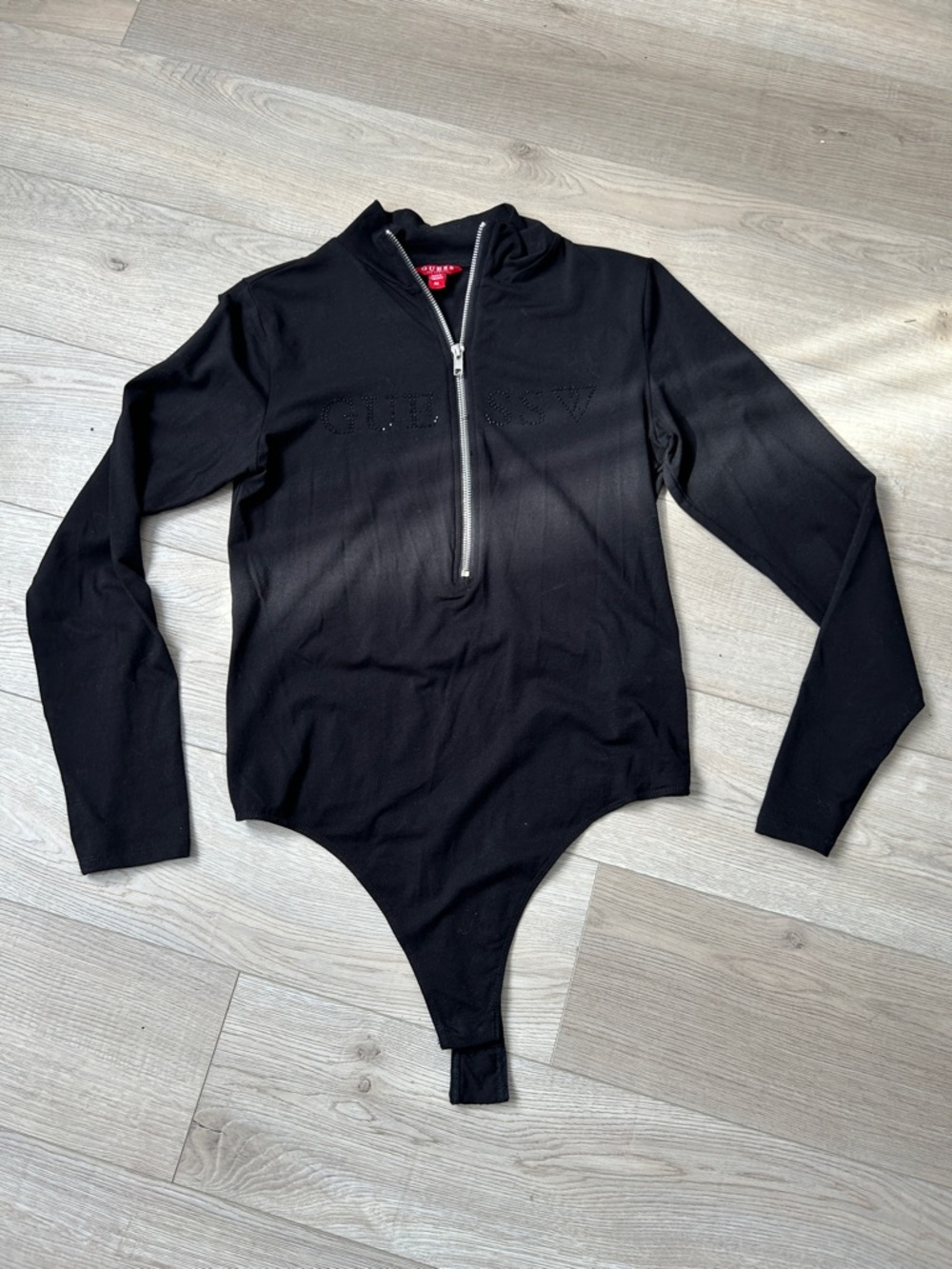 Guess Black Half-Zip Studded Logo Top